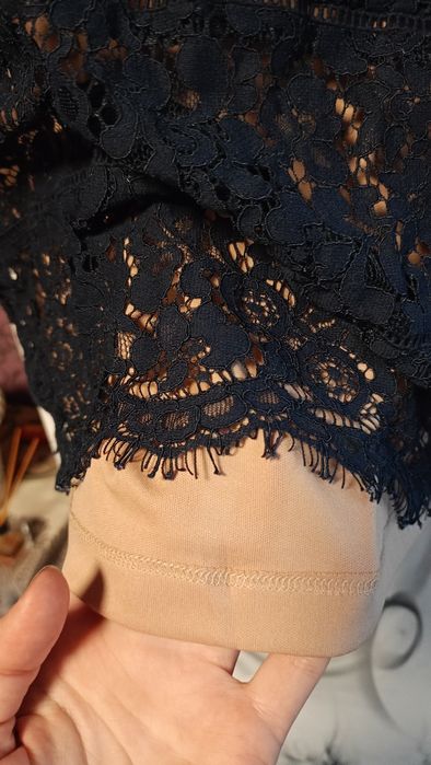 Синя сукня міді М/38 oasis tamara мереживо і бежева підкладка