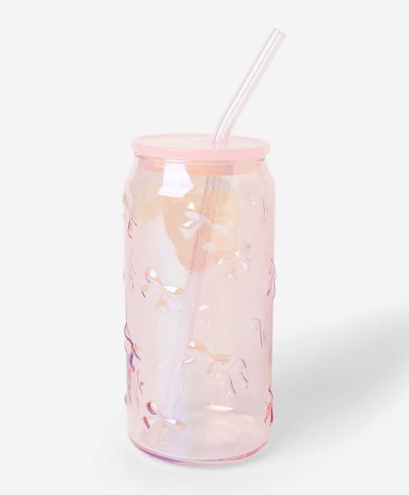 Zestaw 4 szklane kubki ze słomką kokardki kolekcja kokardkowa Pepco