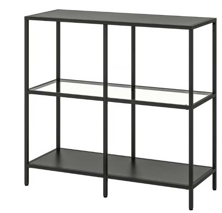 Estante IKEA VITTSJÖ, preto-castanho/vidro, 100x93 cm, como nova