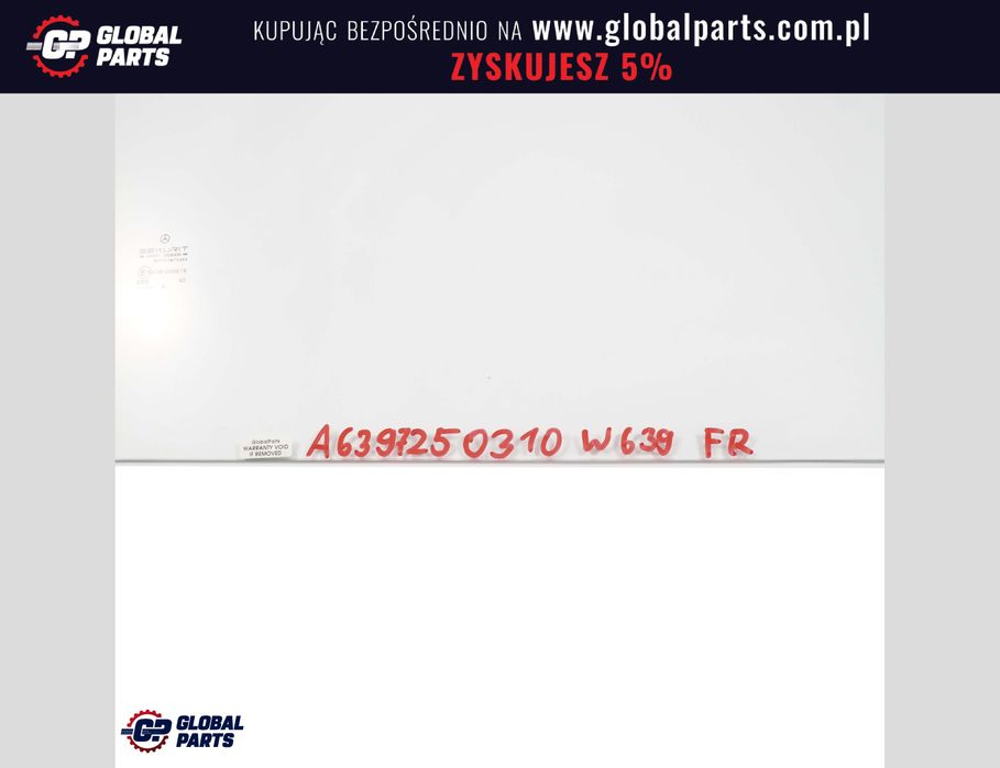 Mercedes Vito W639 Szyba Drzwi Przednia Prawa