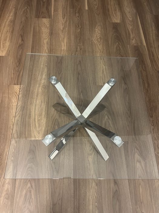 Mesa de Centro Moderna em Vidro Temperado e Aço Inox