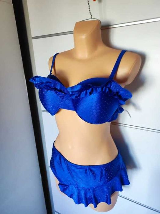 chabrowy strój kąpielowy z falbankami 2xl duży biust