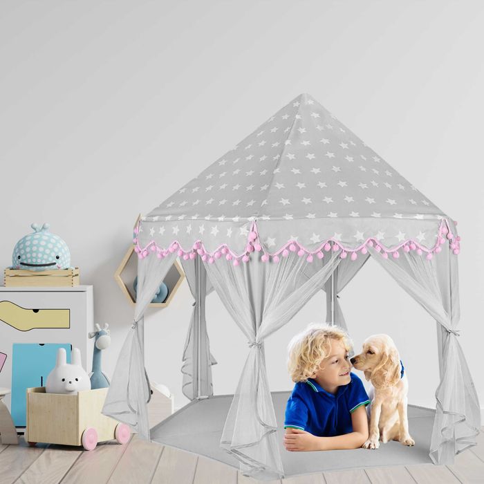 HIT namiot zamek pałac duży szary z firankami do pokoju ogrodu XXL