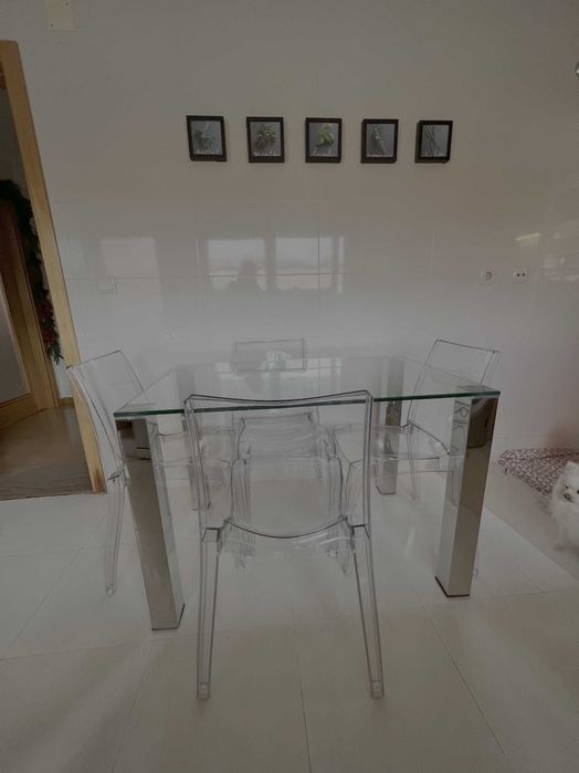 mesa vidro pés Inox