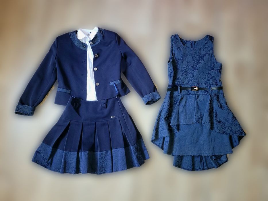 4в1 Костюм шкільний для дівчинки  128 піджак спідниця сарафан блузка