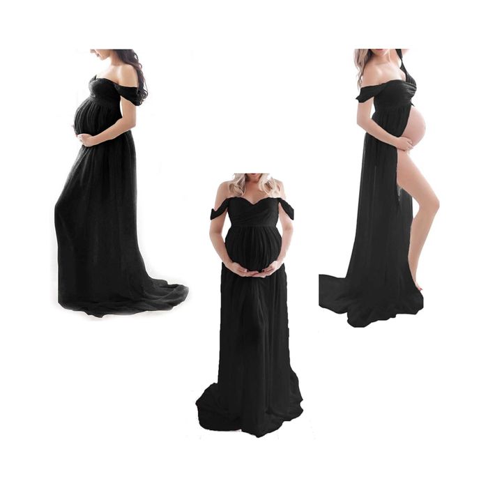 Sukienka Ciążowa FEOYA M Do Sesji Zdjęciowej Bez Ramiączek Czarny