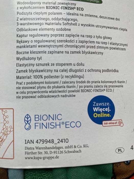 Nowy softsheel lupilu 122 z kapturem