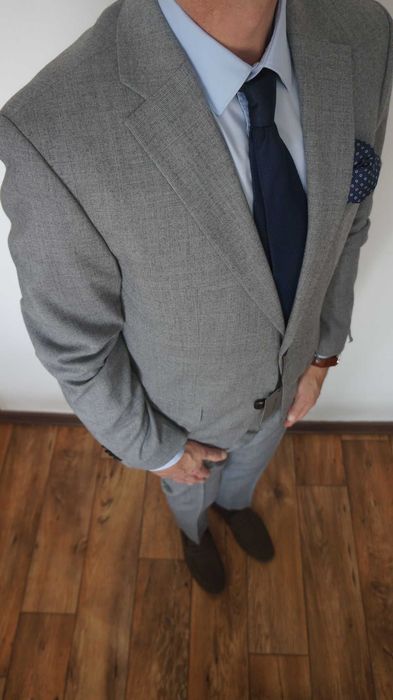 Nowy Garnitur Pierre Cardin 50 Modern Fit Wełna Szary Popielaty Krata
