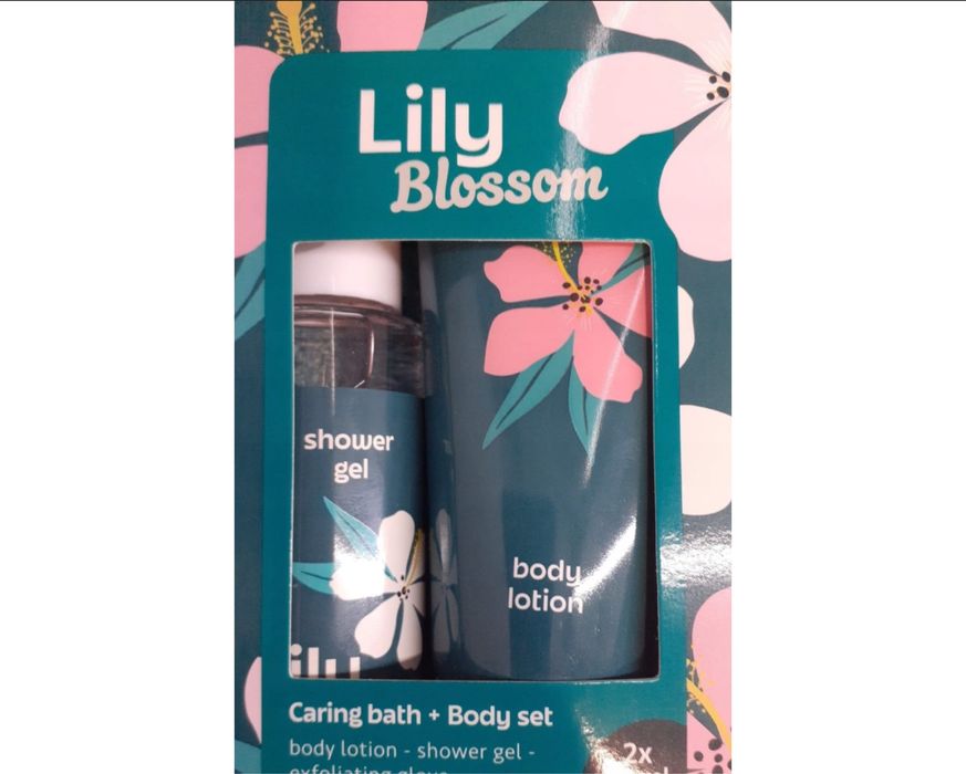 Zestaw upominkowy prezentowy 50ml żel pod prysznic,balsam+ myjka