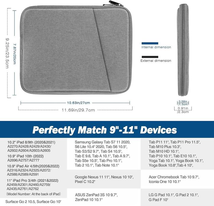 MoKo torba na tablet 9-11" iPad Pro Air Samsung Tab S7/S8/S9 11" szara
