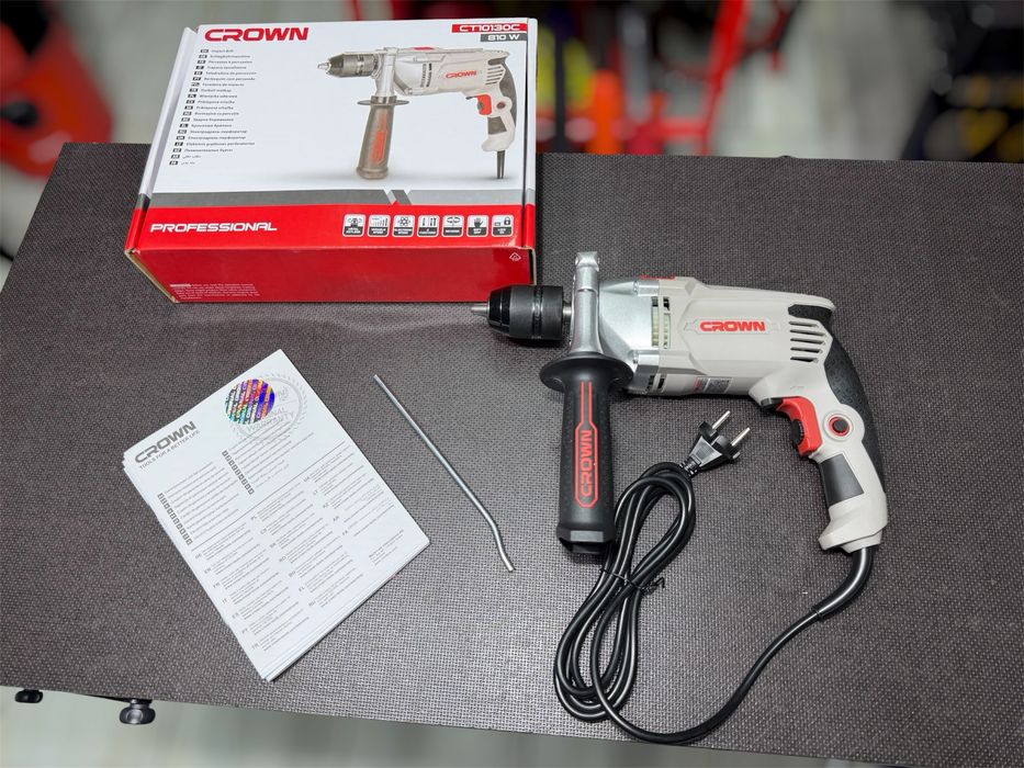 Дрель ударная CROWN CT10130C - 810 Вт, металлический быстрозажимной патрон
