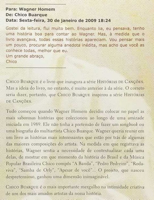 Livro Histórias de Canções, Chico Buarque de Wagner Homem [Portes Inc]