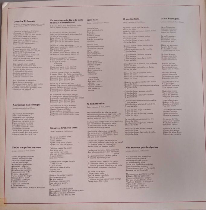 José Afonso	- - - - -		Coro dos Tribunais	- - - - -	LP