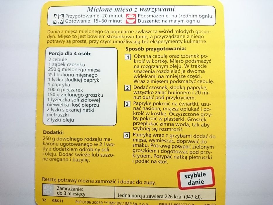 Karta Kulinarna Nr 11 Mielone Mięso z Warzywami
