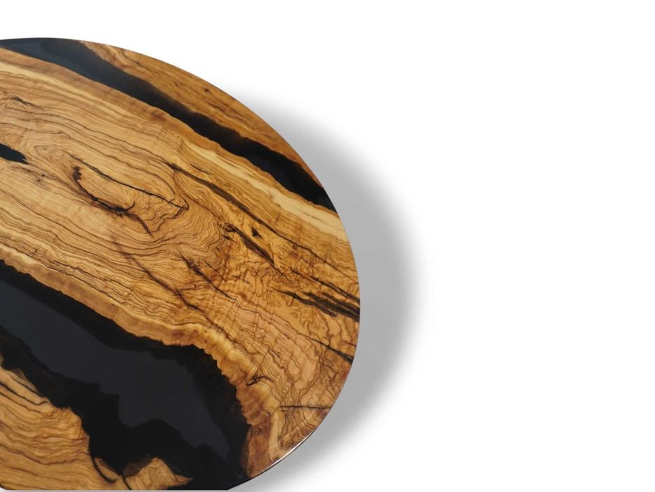 Stolik kawowy okrągły Noir 60 cm | drewno oliwne | czarna żywica