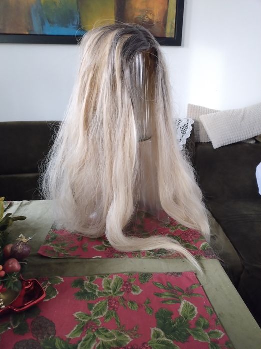 Peruka ombre JASNY PLATYNOWY BLOND  długa gęsta  bal karnawałowy