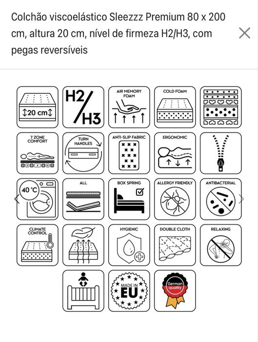 Dois Colchões Viscoelásticos Sleezzz® Premium 80x200cm - Novos