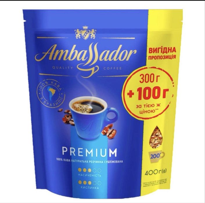Кава розчинна сублімована Ambassador Premium 400 г (замовлення від 2 шт)