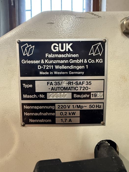 Falcerka GUK FA 35 Automatic 720 – sprawna – Niemcy – introligatornia / drukarnia