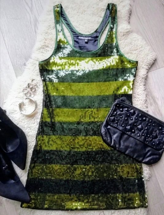 Cekinowa imprezowa sukienka bokserka mini Vintage Vening  S M 36 38