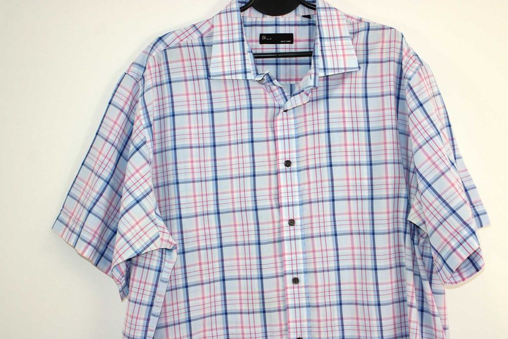 BHS koszula męska kratka krótki rękaw 3XL kołnierzyk 45 cm aa3