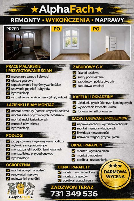 REMONTY • WYKOŃCZENIA • NAPRAWY | szybko i solidnie - AlphaFach