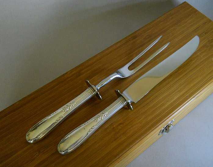 Винтажный набор для нарезки мяса, серебро 925/сталь, коробка, Англия