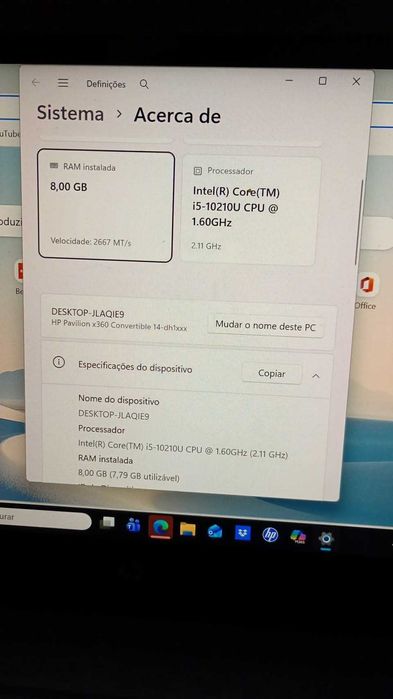 HP Pavilion x360 14 i5-10210U NVIDIA 2GB 8GB SSD 512GB Tátil Como Novo`