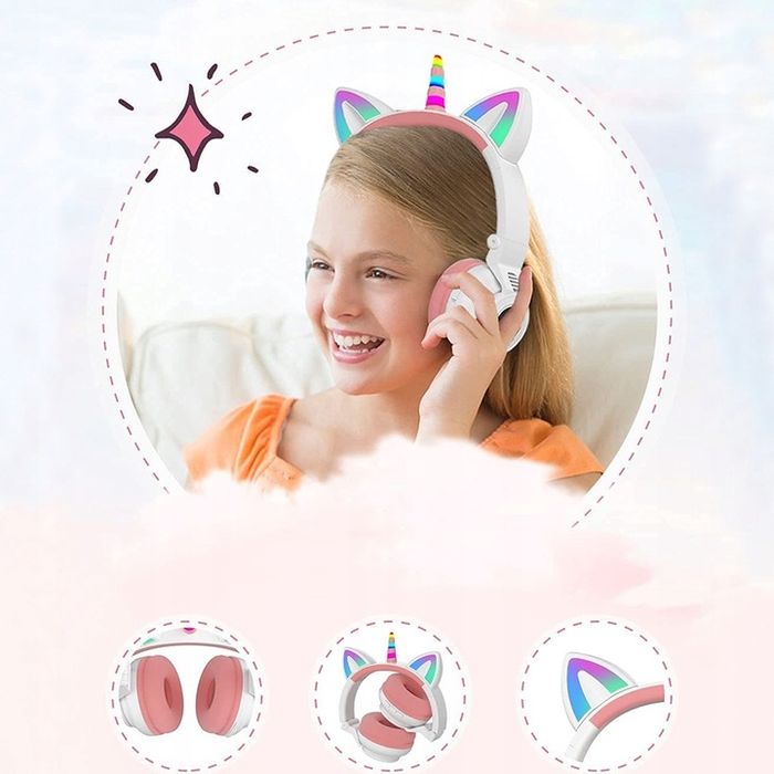 Słuchawki Bezprzewodowe Bt 5.0 Led Rgb Do Komputera Grania Pc Jednoroż