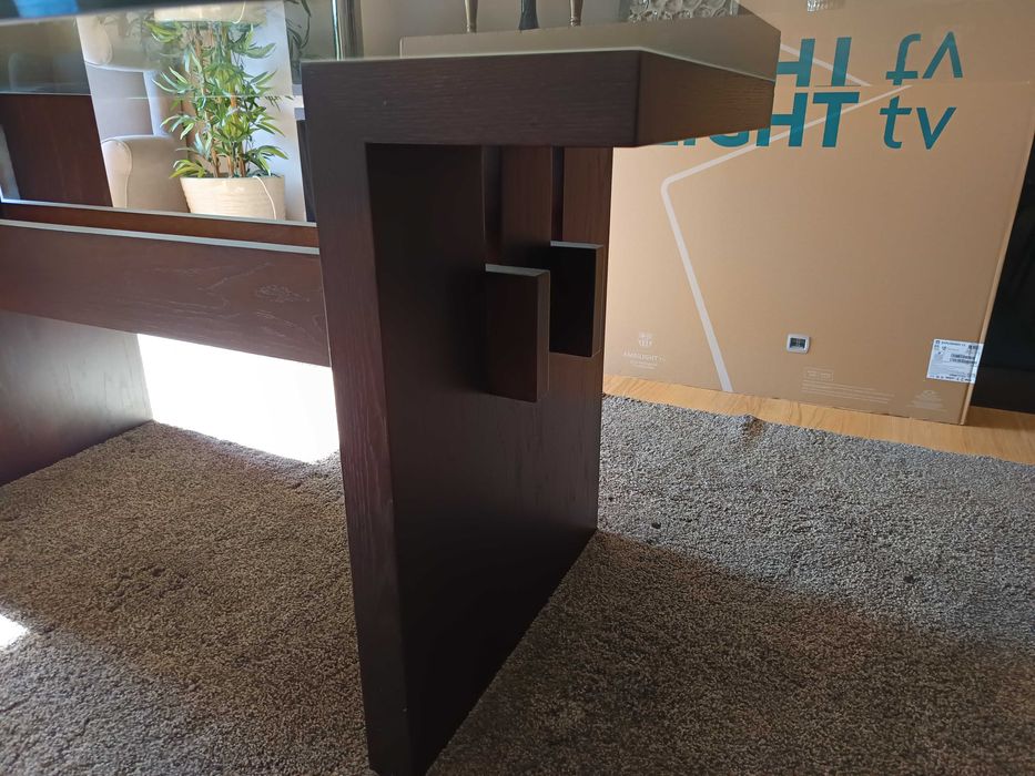 Mesa de sala de sala de jantar 100%madeira e vidro temperado