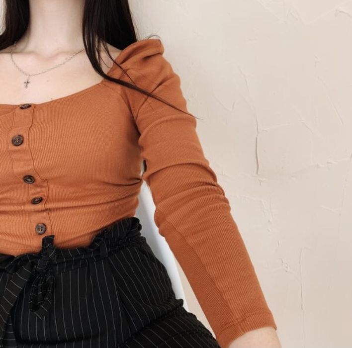 Блуза в рубчки топ с длинными рукавами кофточка