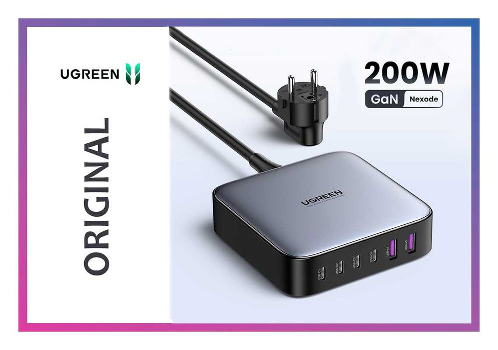 Блок зарядки 200W Ugreen gan зарядка блочок для быстрой зарядки