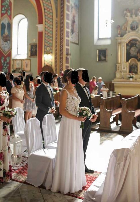 Suknia ślubna - muślin z koronką