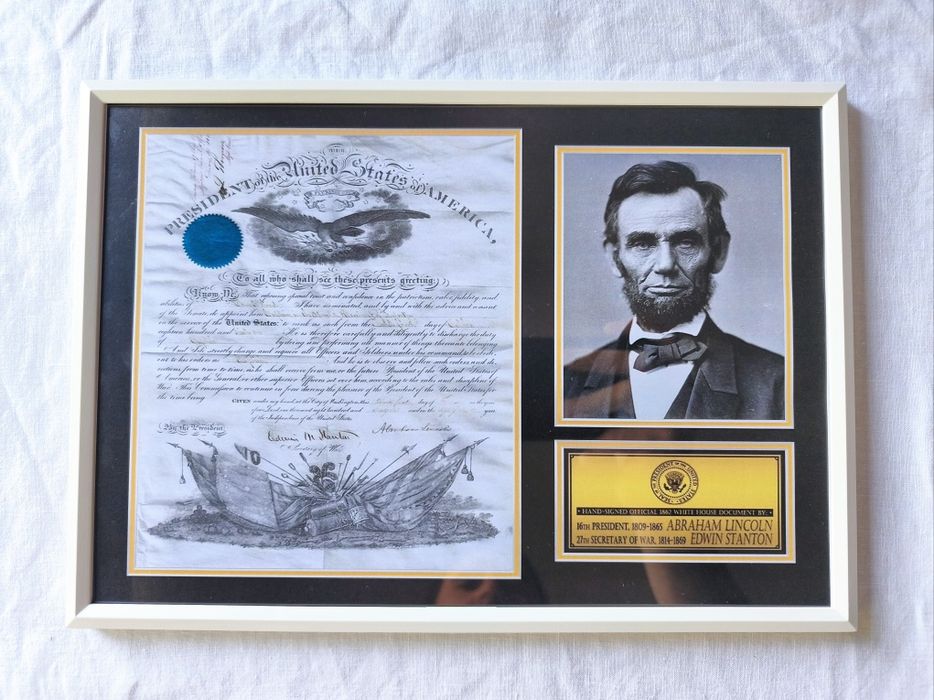 Moldura United States Of America -Signed 1862 White House Document By