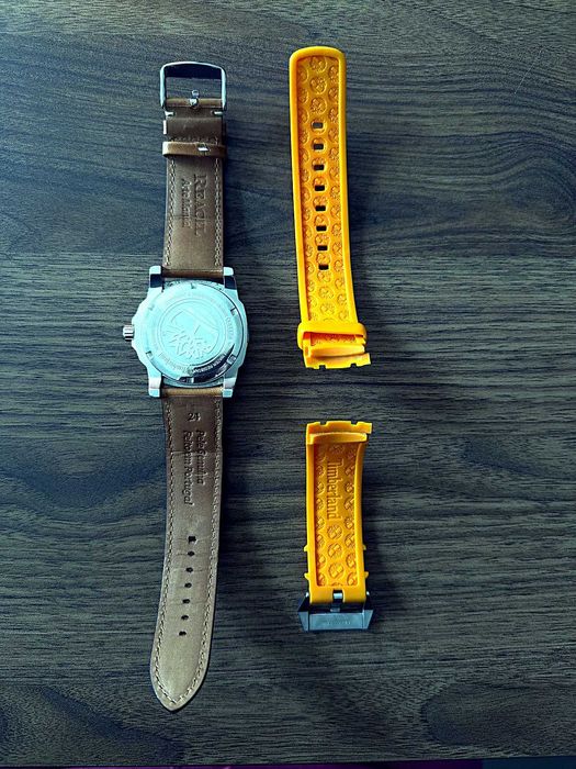 Relogio Timberland 13317J aco com 2 braceletes pele e borracha