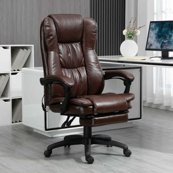 Cadeira de Escritório Ajustável e 6 Pontos de Massagem, Castanho