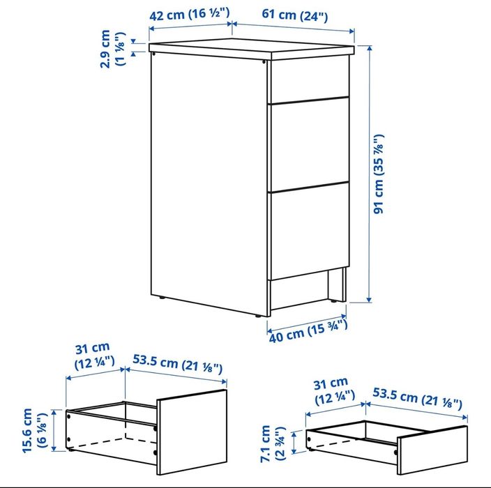 1x Knoxhult armário c/ gavetas branco 40cm