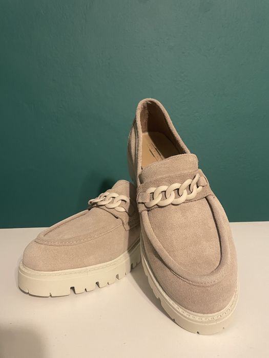 Mokasyny buty na platformie beżowe