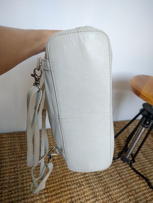 Кожа ручная работа рюкзак кожанный белый молочный женский шкіряний