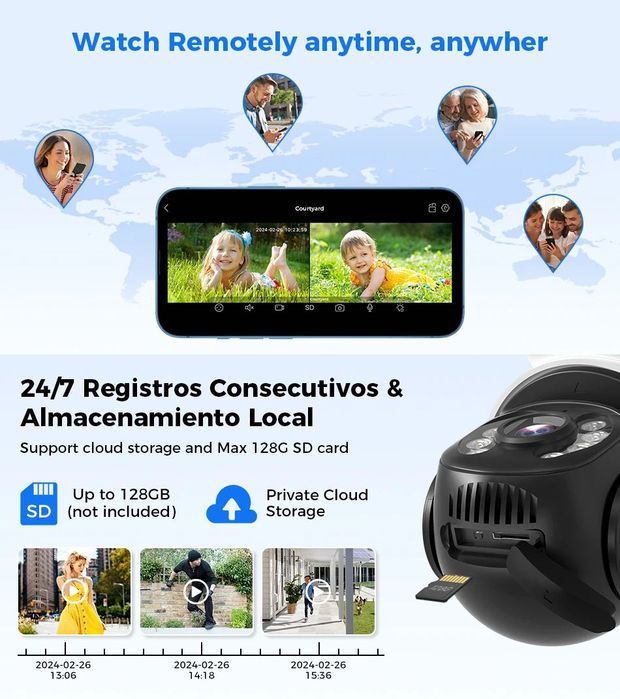 Câmara de vigilância dupla * Rotativa e sem fios * WiFi* 4K * 8MP