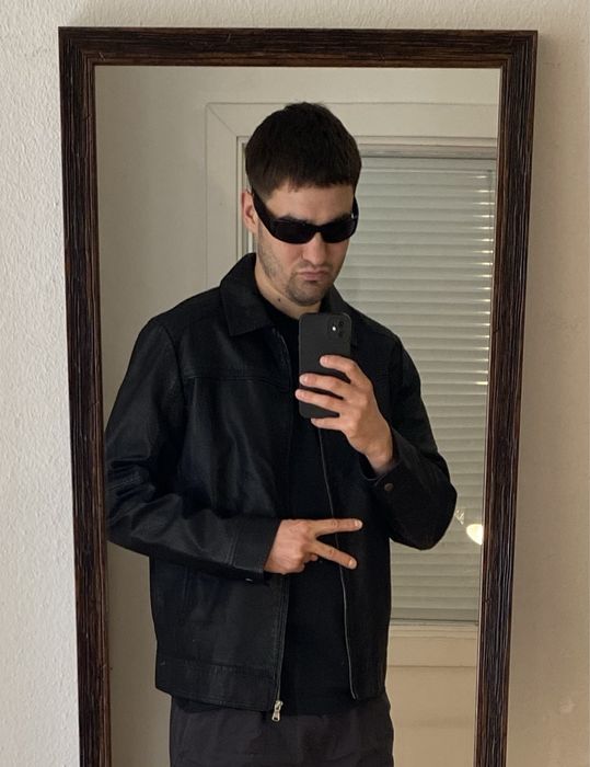 (М) Черная кожанная куртка Zara кожанка шкіряна куртка весенняя осіння