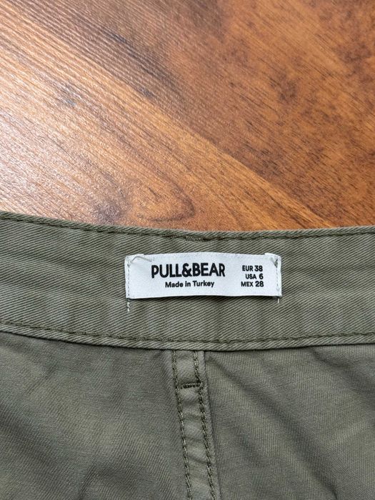 Spodnie cargo bojówki szare khaki bawełniane szerokie Bershka 38 M