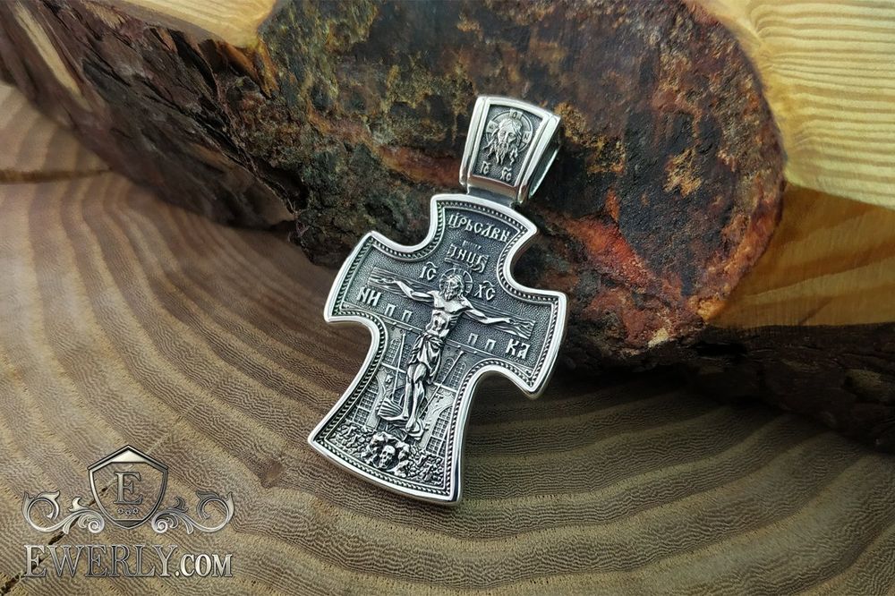 Серебряный нательный крестик с Николаем Чудотворцем. Срібний хрест