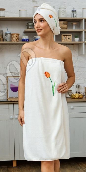 Набір для сауни лазні жіночий банний халат рушник чалма пов'язка