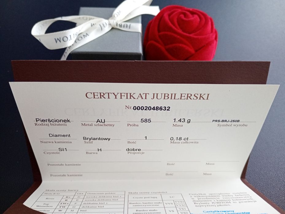 50% TANIEJ! Pierścionek brylant 0,18 ct białe złoto pr.585 CERTYFIKAT