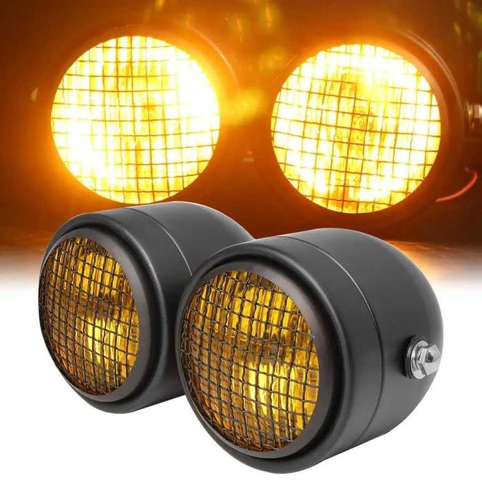Farol frontal duplo 3.5 pol halogéneo lente amarela rede quadrados