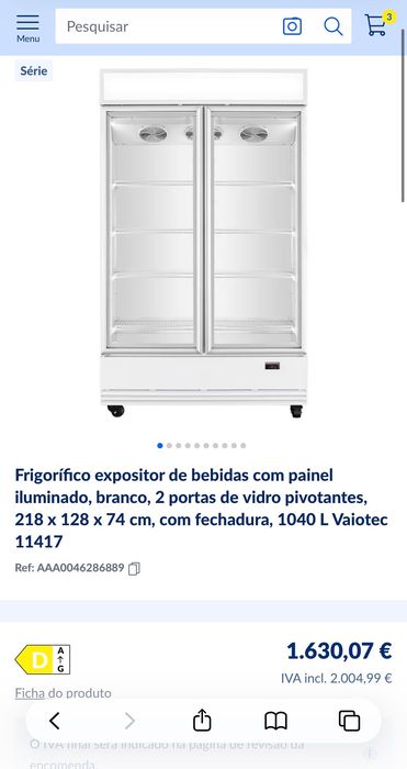 Frigorífico expositor  – Apenas 10 dias de uso – 99% novo