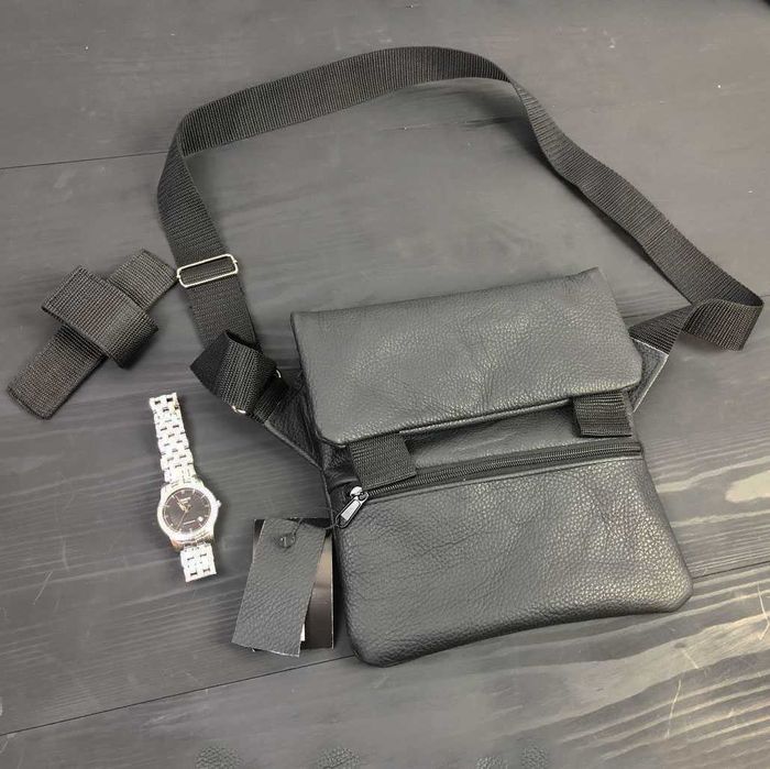 Тактична шкіряна чоловіча сумка з кобурою, слінг сумка через плече