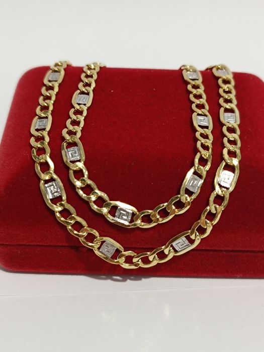 Złoty łańcuszek splot Pancerka ze wzorem greckim dł.50cm, złoto 585