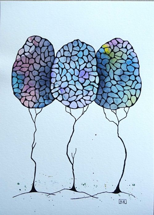 Akwarela Akwarelka Obraz pt. Drzewa - Przyjaciele 7, rozmiar A4,